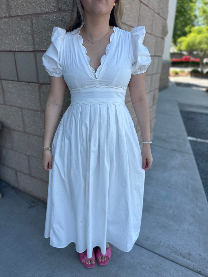 Bubblegum Scalloped Midi Dress - White