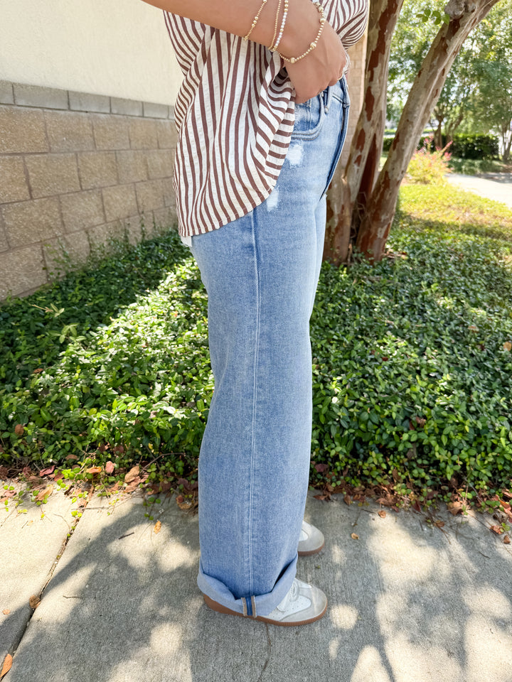 Risen Lauren Cropped Wide Leg Step Hem Jean - Medium