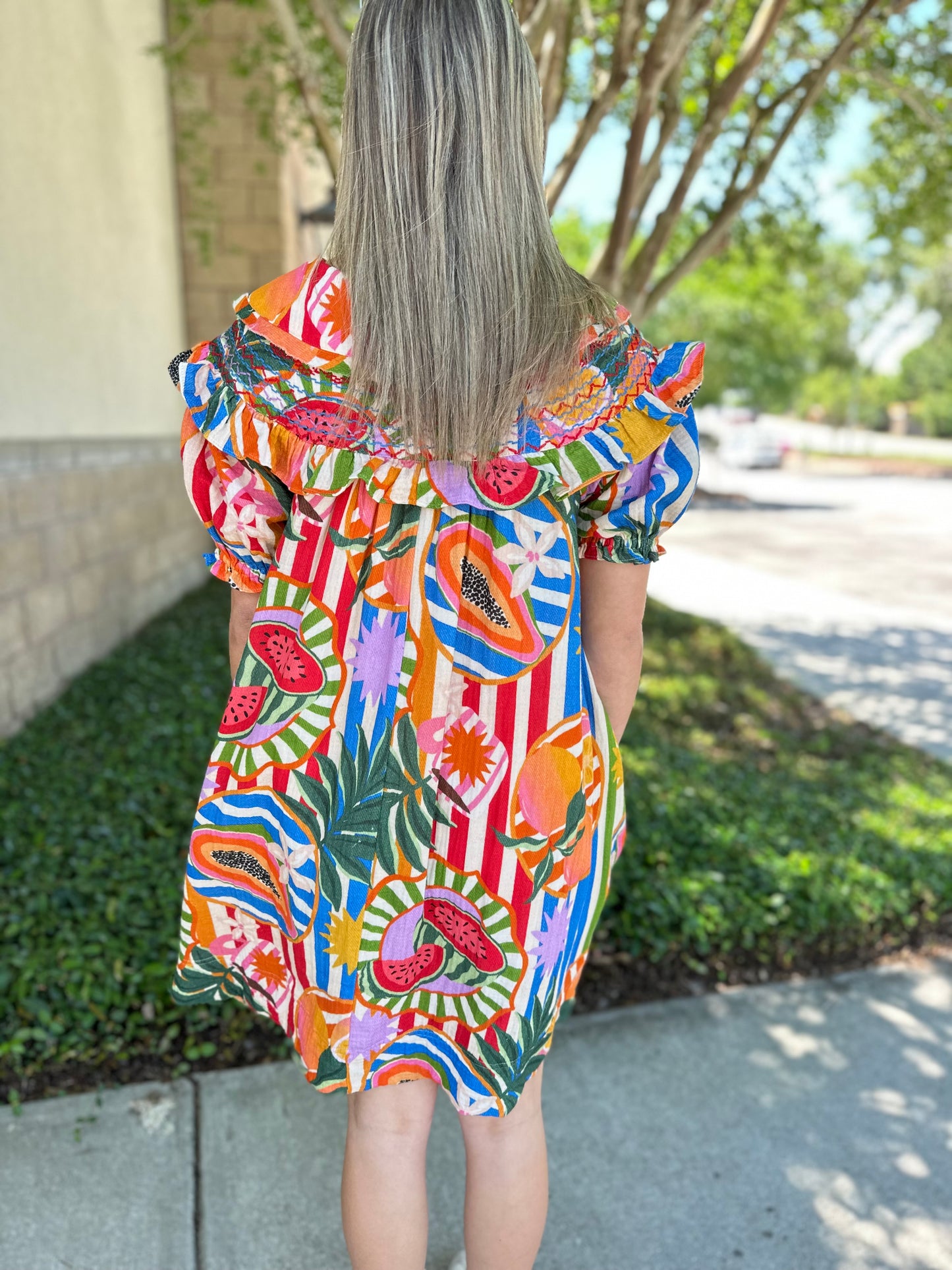 Tropical Island Fruit Stitch Peter Pan Dress