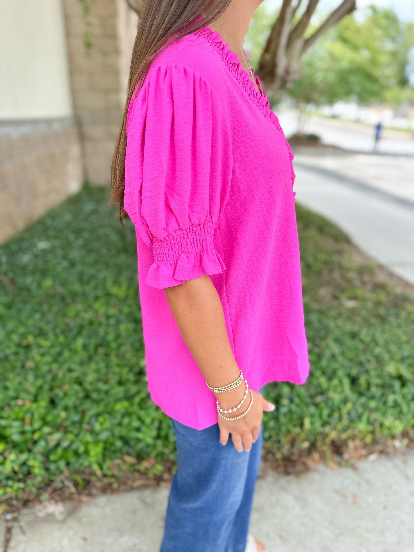 Working Girl Basic Blouse - Hot Pink