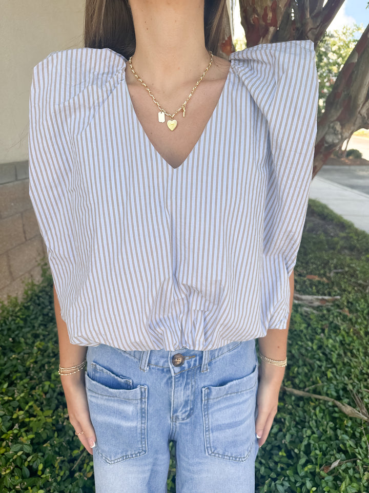 Francis Bubble Top - Blue & Beige
