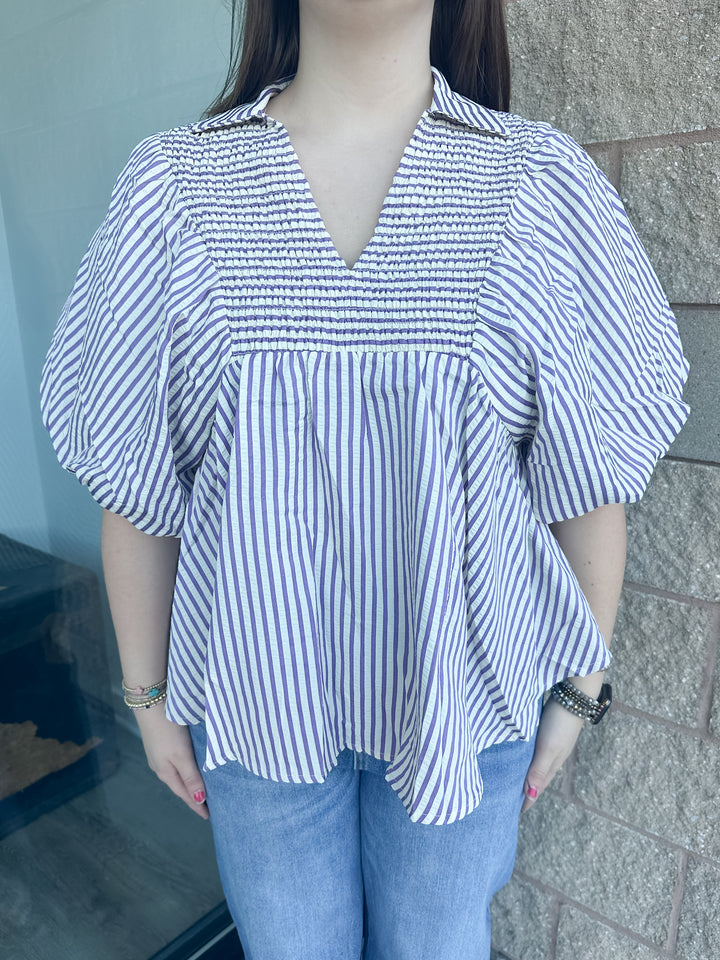 Lynn Striped Top - Lavender