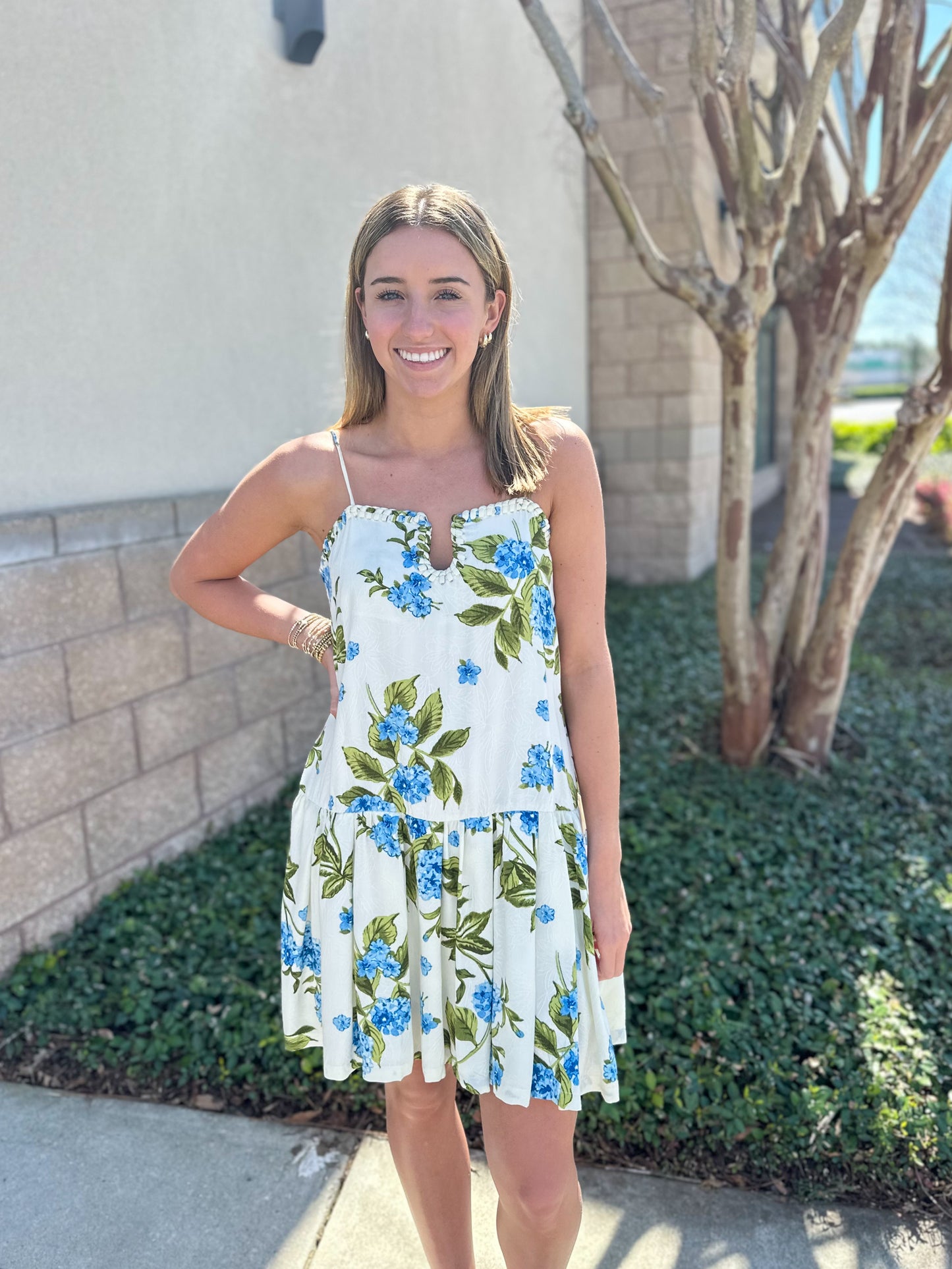 Hydrangea Garden Braided Detail Dress