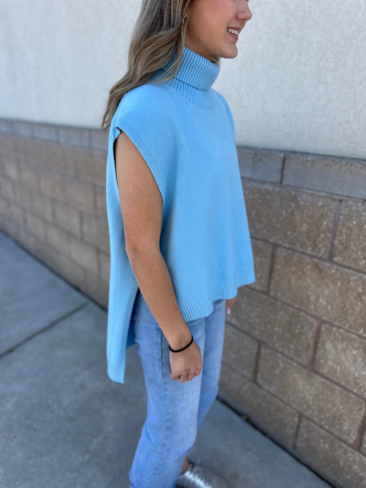 Bailey Turtleneck Hi/Lo Sweater - Baby Blue