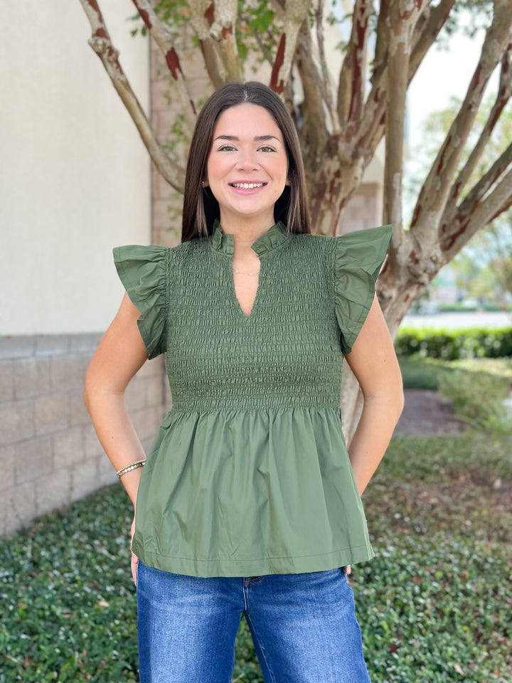 Andy Smocked Top - Olive