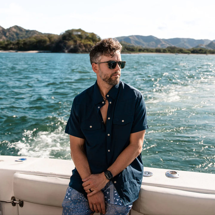 Burlebo Men’s Performance S/S Western Button Up - Navy