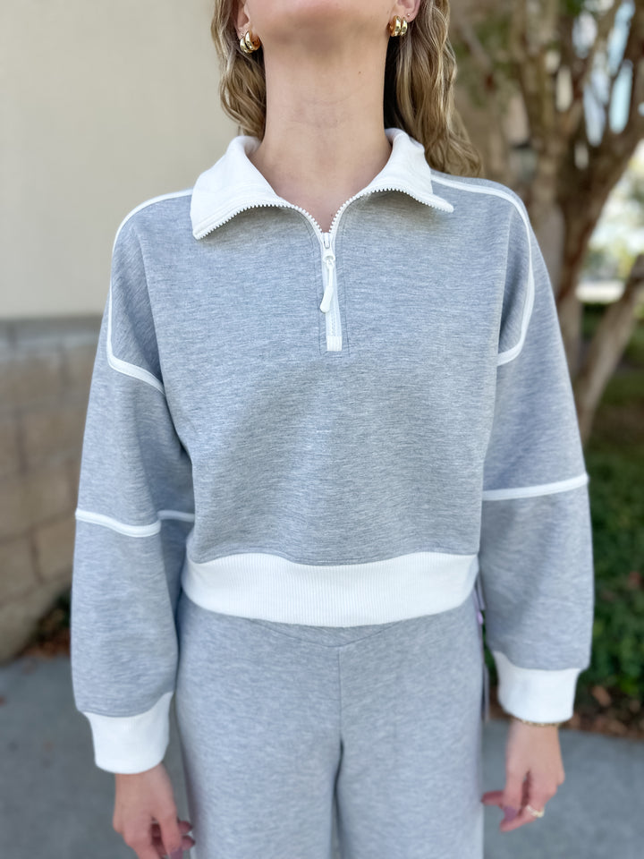 Simply Contrast Quarter Zip - Heather Grey