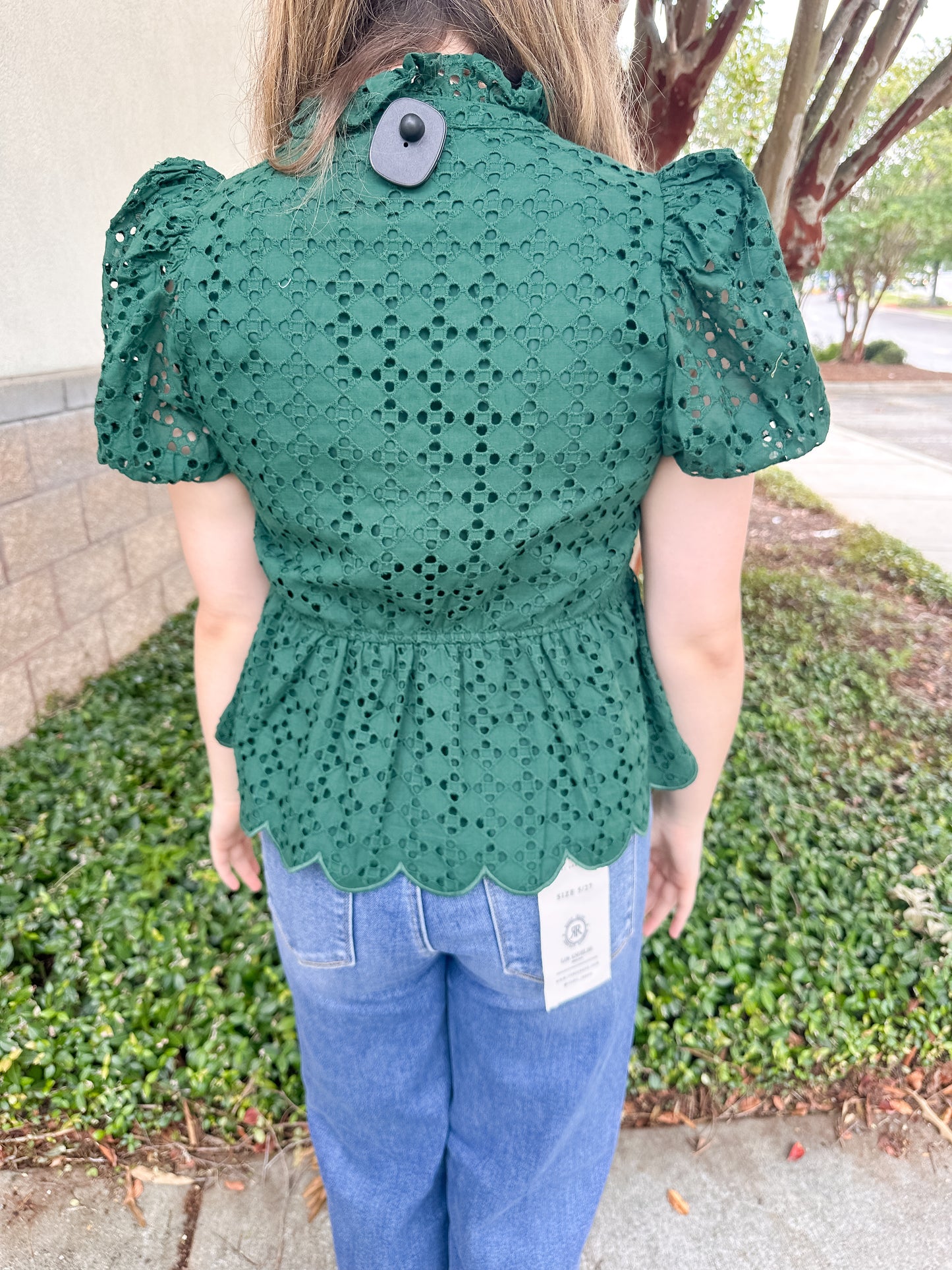 Elise Eyelet Top - Dark Green