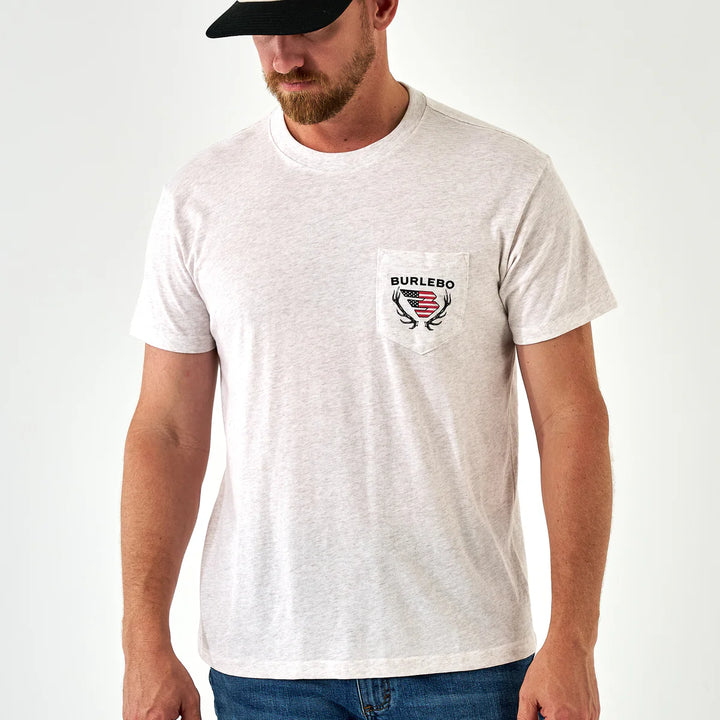Burlebo Men’s Elk Horn Logo Pocket T-Shirt - Oatmeal
