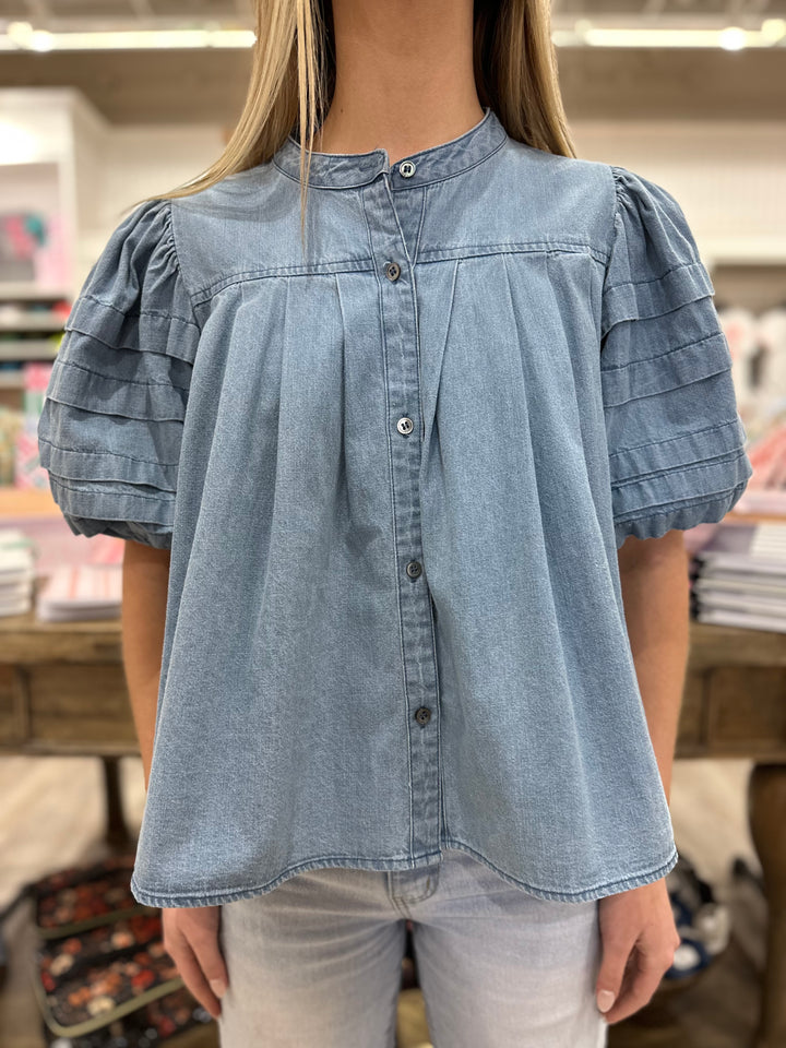 Braylee Denim Pleat Top