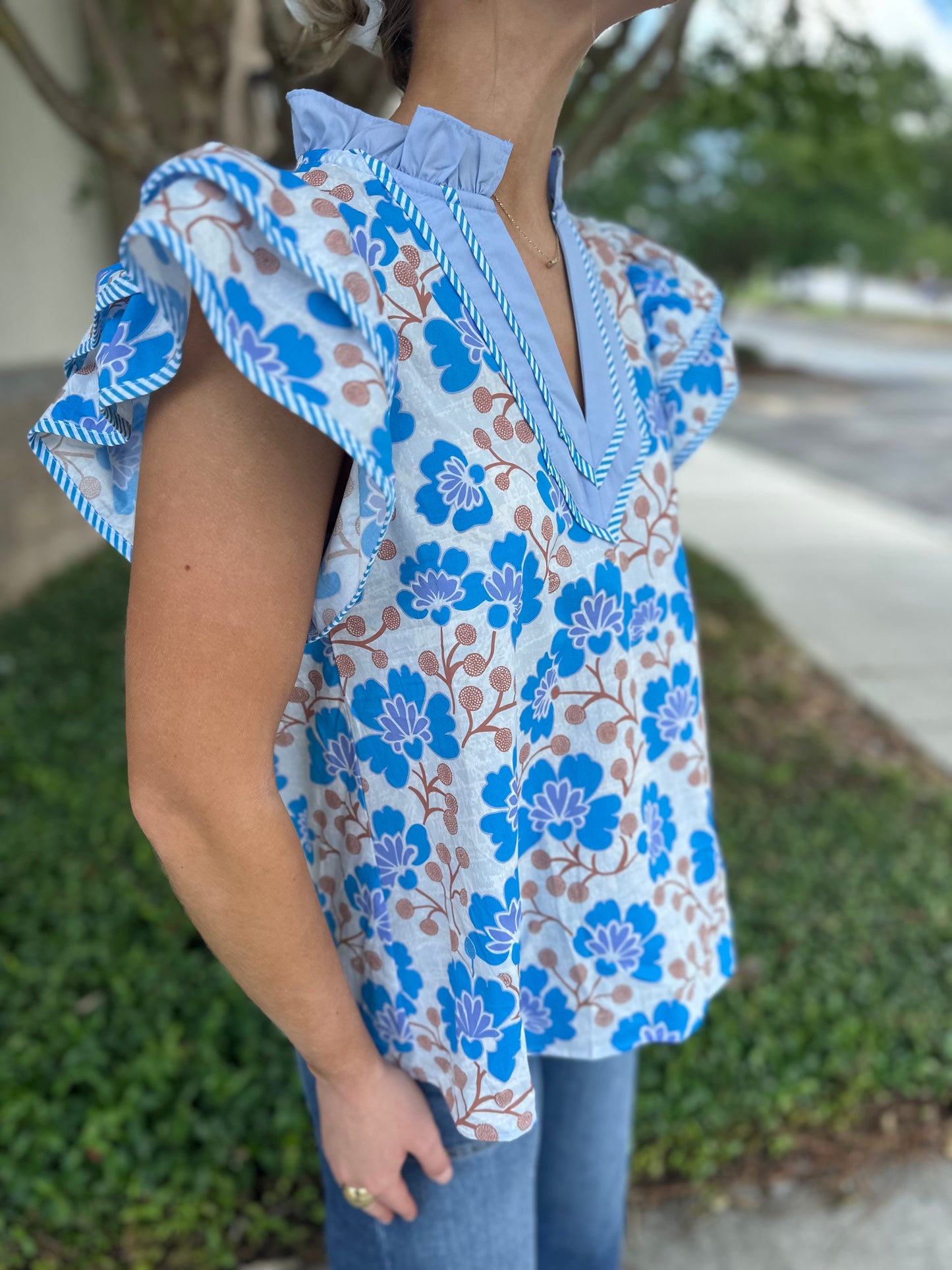 Lila Floral Ruffle Sleeve Top