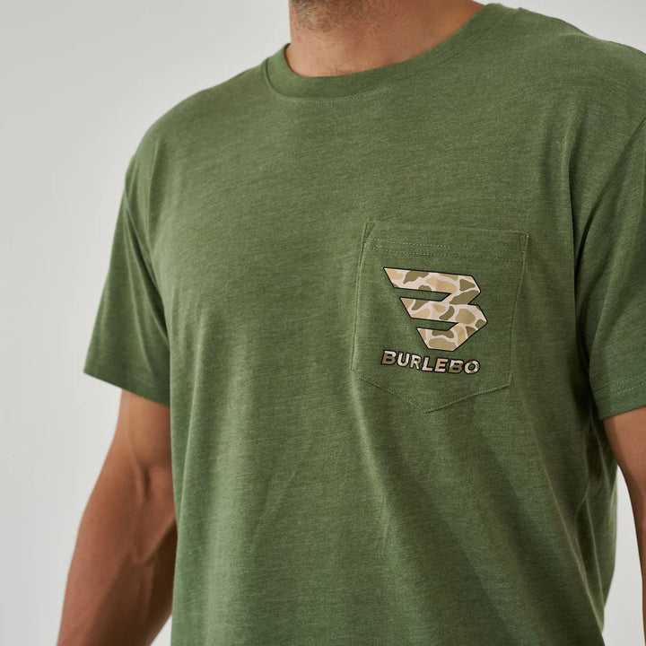Burlebo Men’s Mallard Camo Dog Pocket T-Shirt - Heather Olive