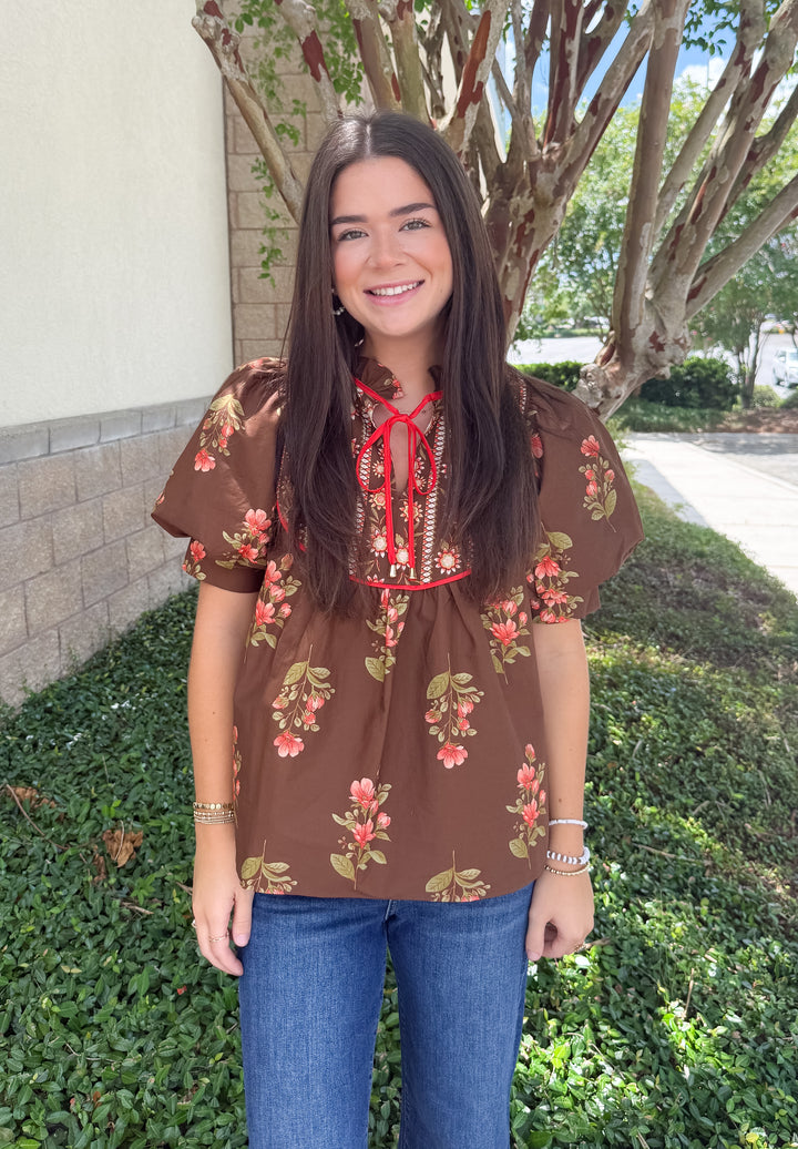 Autumn Bloom Blouse - Brown