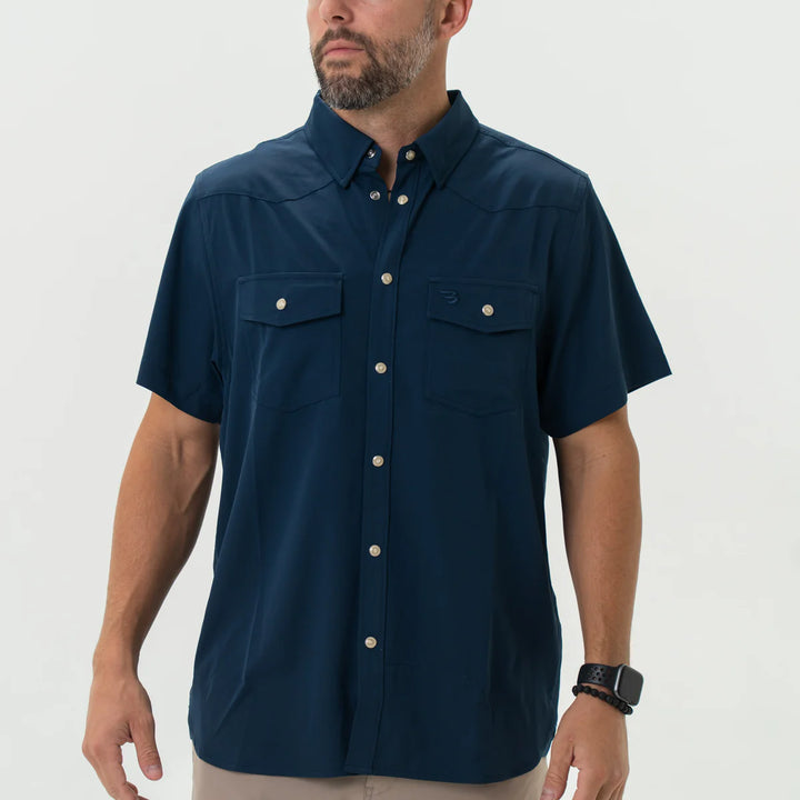Burlebo Men’s Performance S/S Western Button Up - Navy