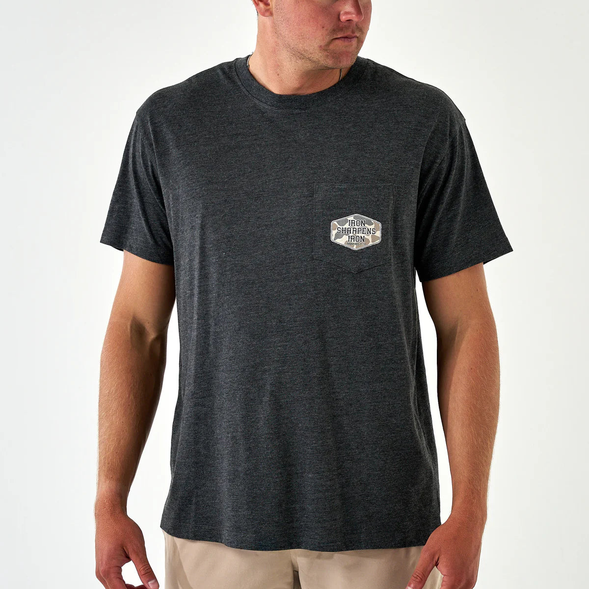 Burlebo Men’s Iron Sharpens Iron Pocket T-Shirt - Heather Black