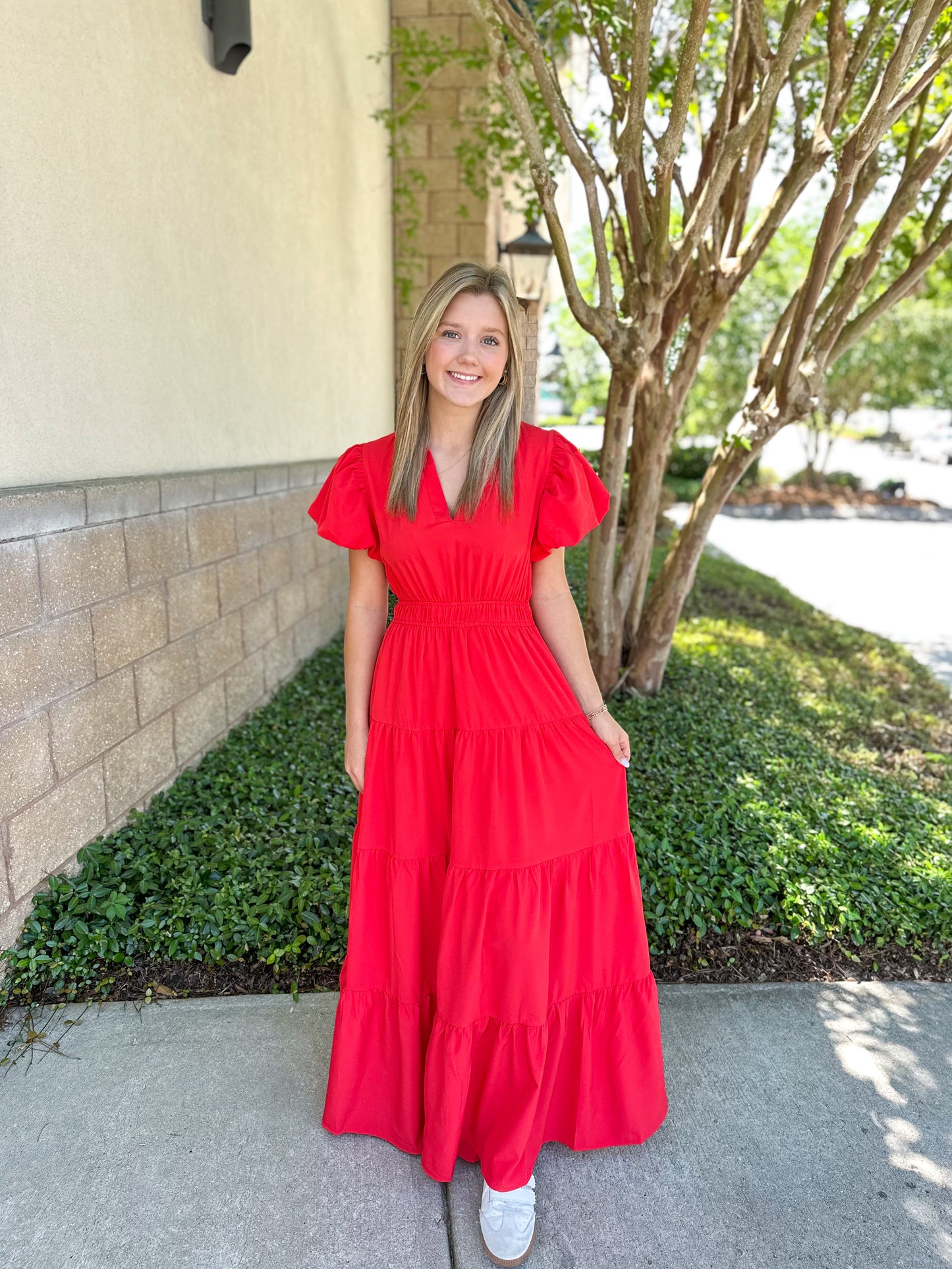 Jade Tiered Puff Sleeve Maxi - Red