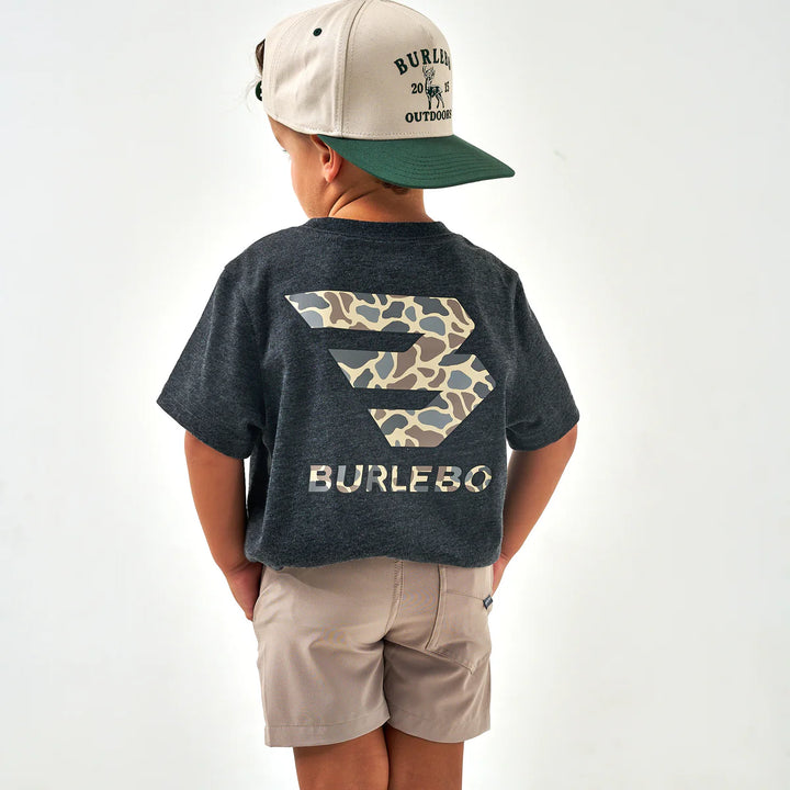 Burlebo Youth Flying B Deer Camo Logo S/S T-Shirt - Heather Black