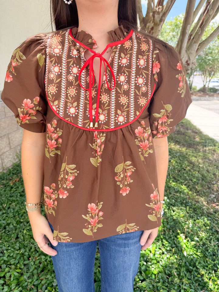 Autumn Bloom Blouse - Brown