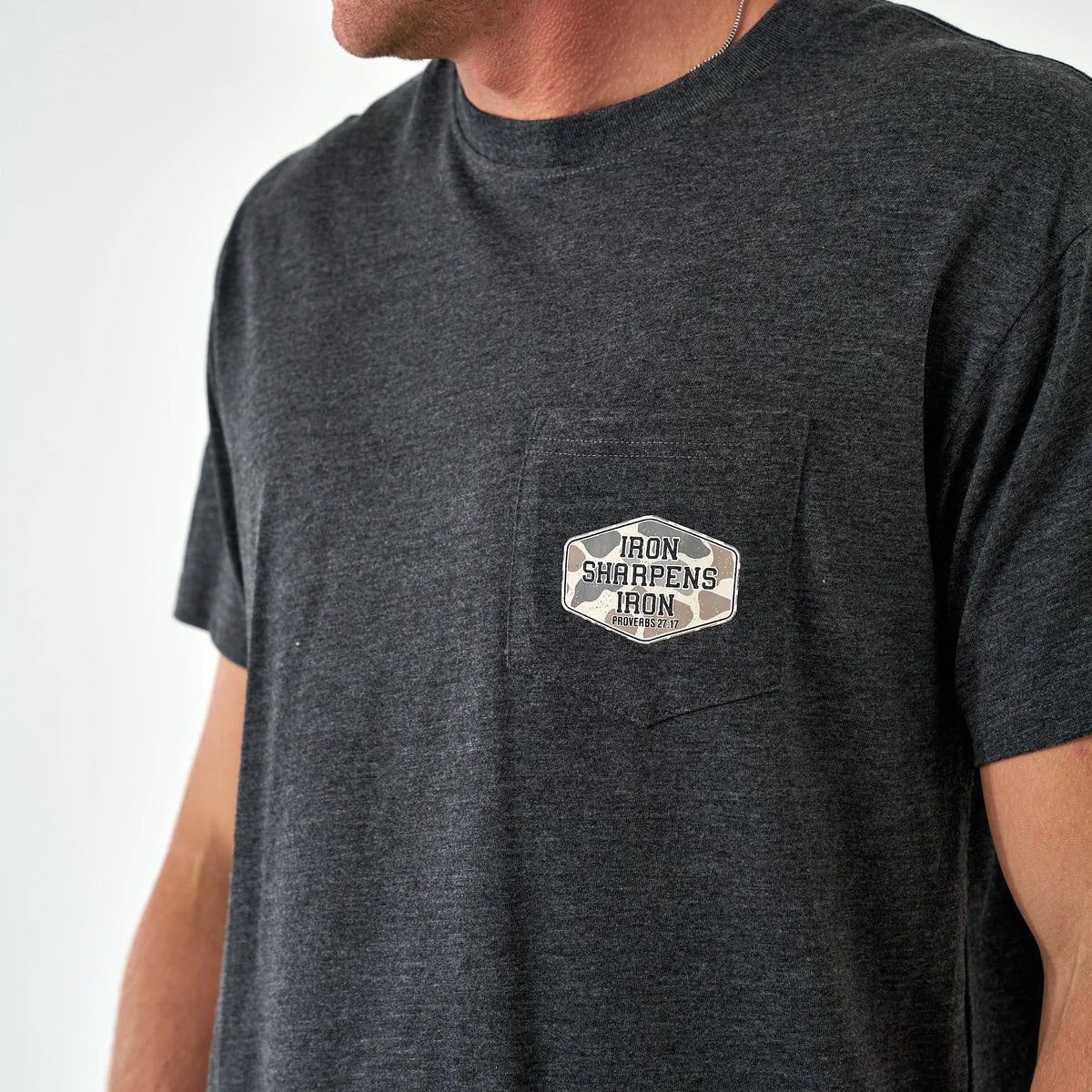 Burlebo Men’s Iron Sharpens Iron Pocket T-Shirt - Heather Black