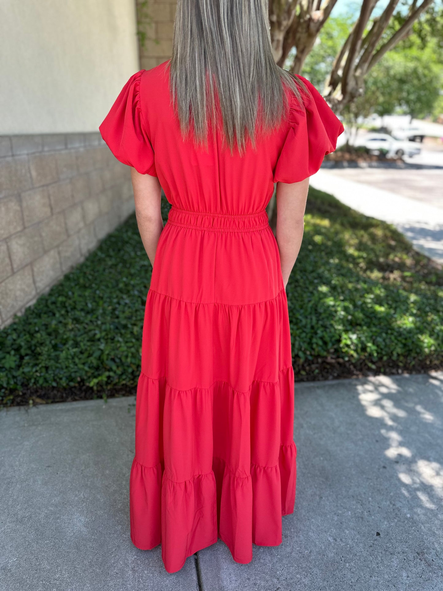 Jade Tiered Puff Sleeve Maxi - Red