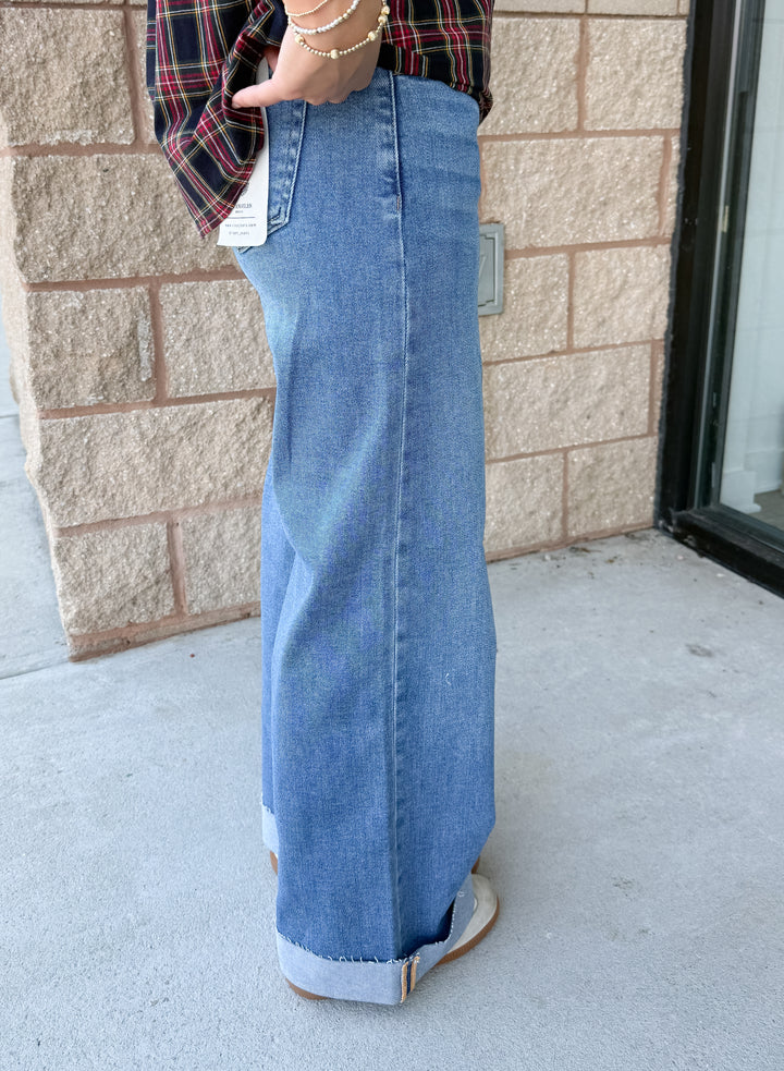 Risen Lexi Wide Leg Cuffed Jeans - Medium
