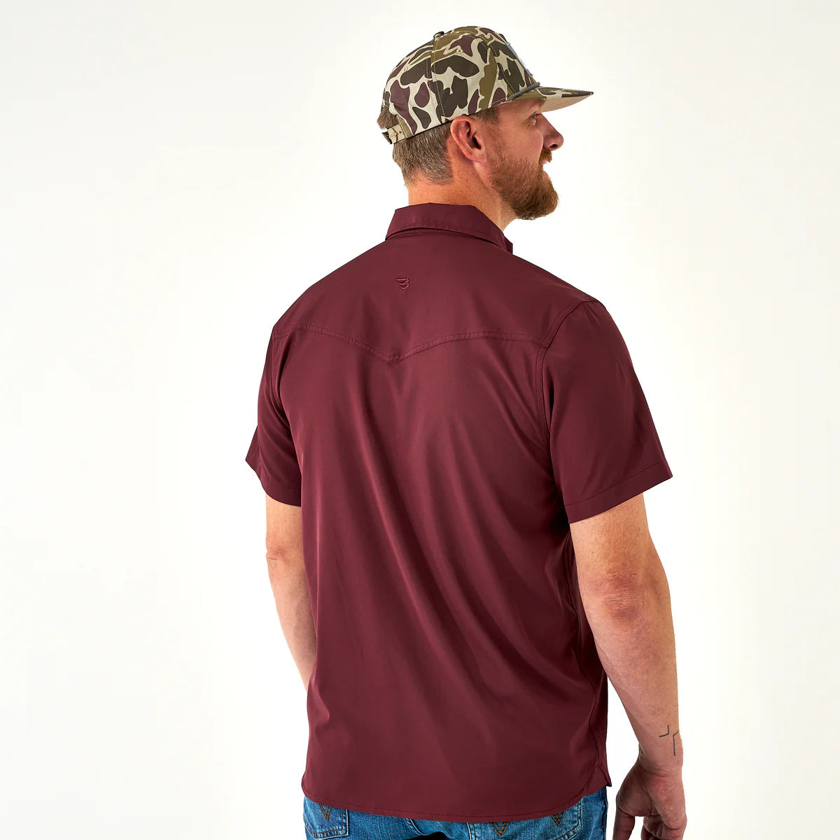Burlebo Men’s Performance S/S Western Button Up - Maroon