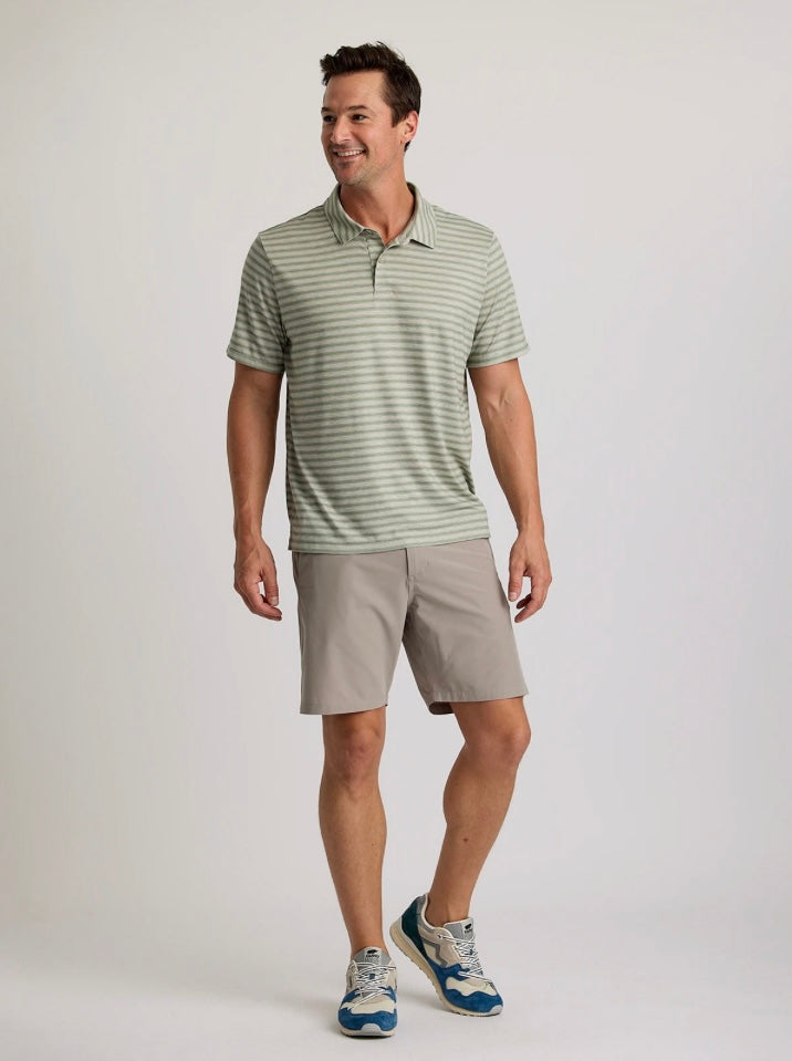 Free Fly Men’s Elevate Polo - Smooth Sailing Stripe Heather Desert Sage