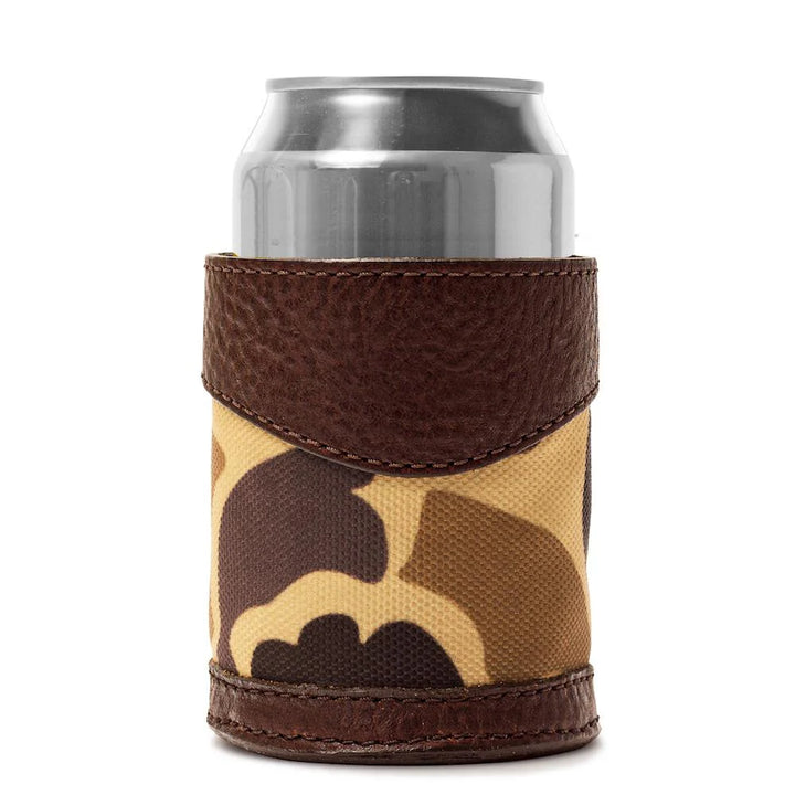 Mission Mercantile Campaign Leather Can Koozie - Smoke Vintage Camo