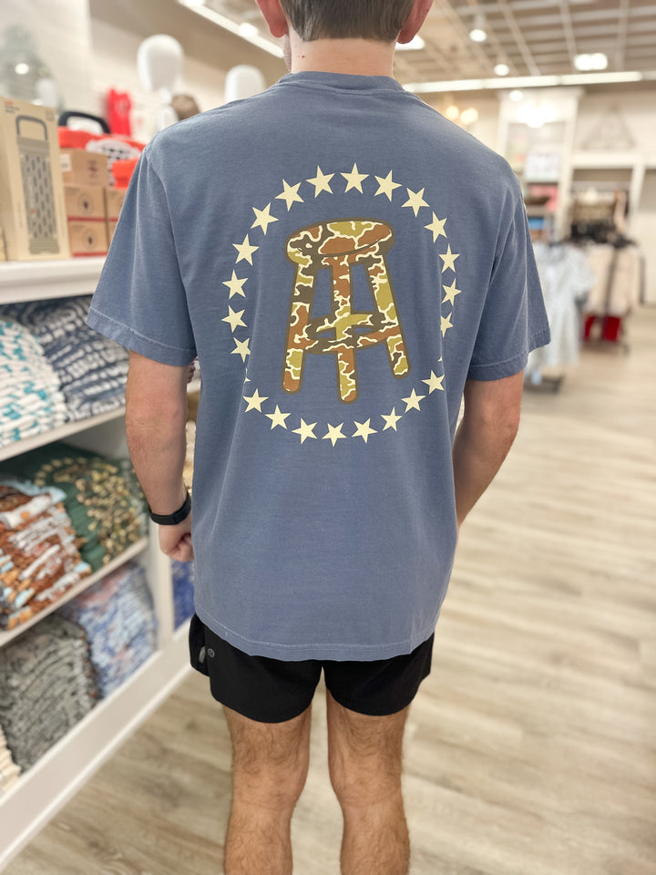 Barstool Camo Logo S/S Pocket T-Shirt - Blue Jean