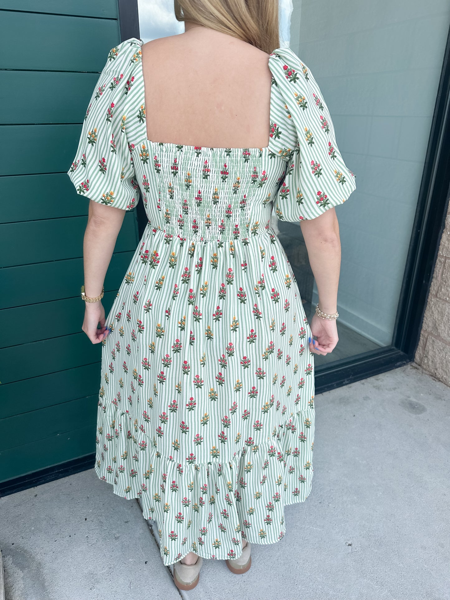 Alexi Dress - Cottage Stripes Green