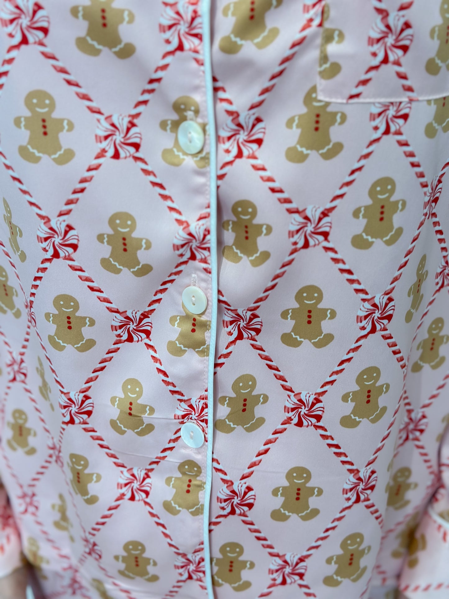 J. Marie Satin Pajama Set - Peppermint & Gingerbread Man