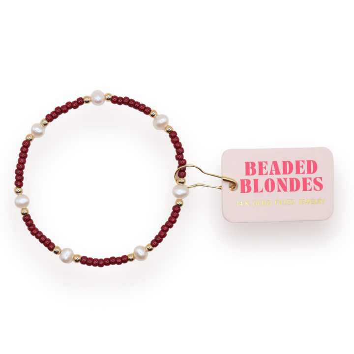 Beaded Blondes Maroon Pearl Bracelet
