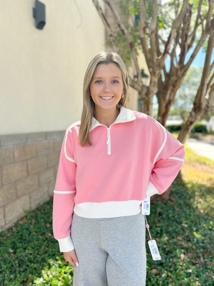 Simply Contrast Quarter Zip - Petal