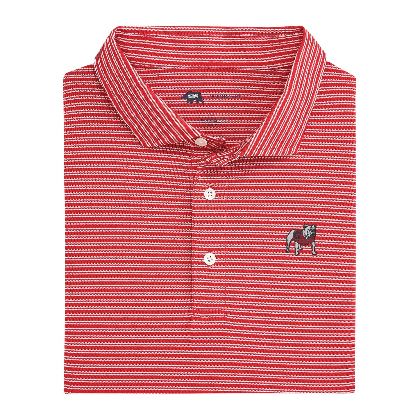 Onward Reserve UGA Pairing Stripe Standing Bulldog Performance Pique Polo - Red