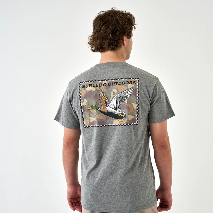 Burlebo Men’s Mallard Duck Stamp Pocket T-Shirt - Dark Heather Gray