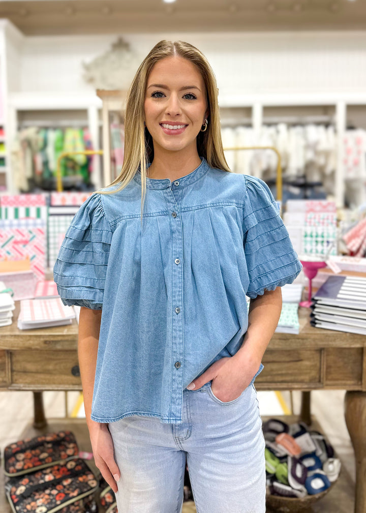 Braylee Denim Pleat Top