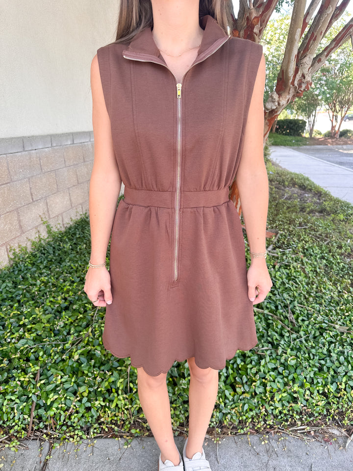 Ginger Scallop Dress - Brown