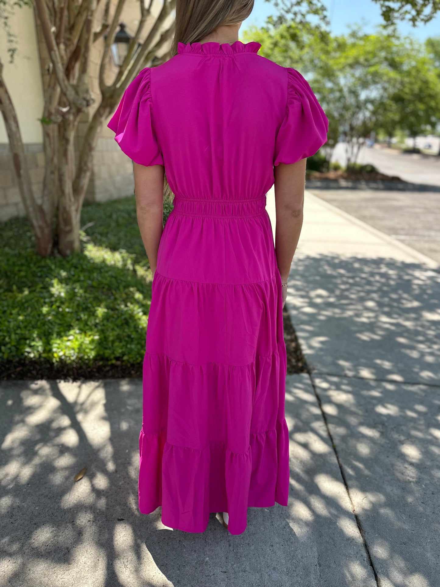 Jade Tiered Puff Sleeve Maxi - Magenta