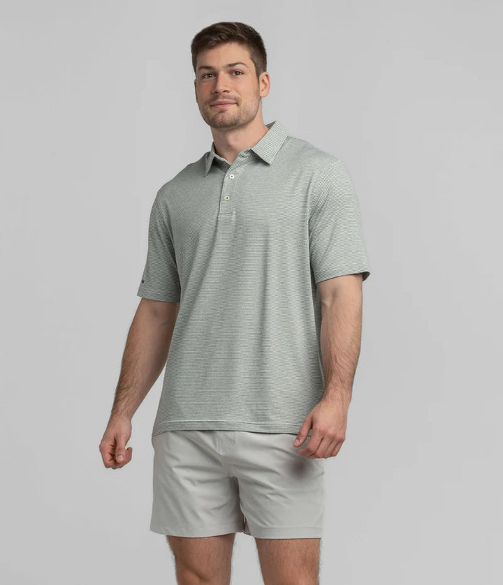 SSCO Men’s Heather Madison Stripe Performance Polo - Dusty Olive