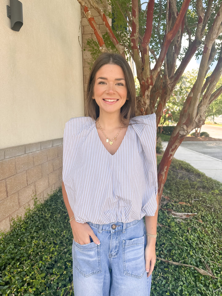 Francis Bubble Top - Blue & Beige
