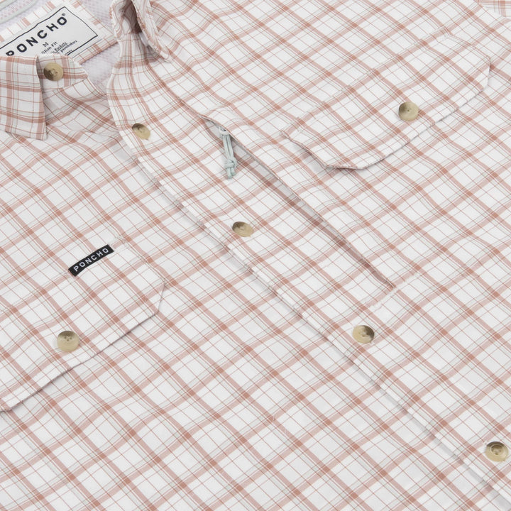 Poncho Men’s “The Truck Norris” S/S Regular Shirt - Maroon Aqua White Plaid