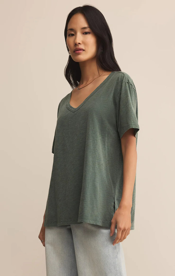 Lively Relaxed V-Neck Tee - Hunter Green