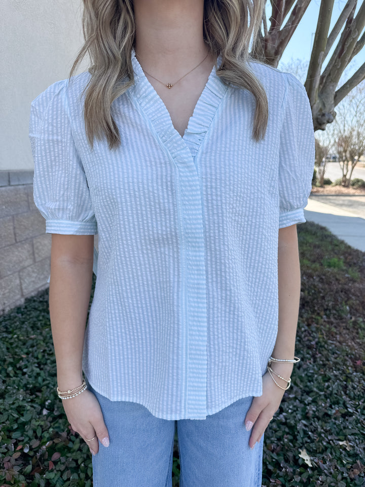 Brynn Top - Seafoam & White