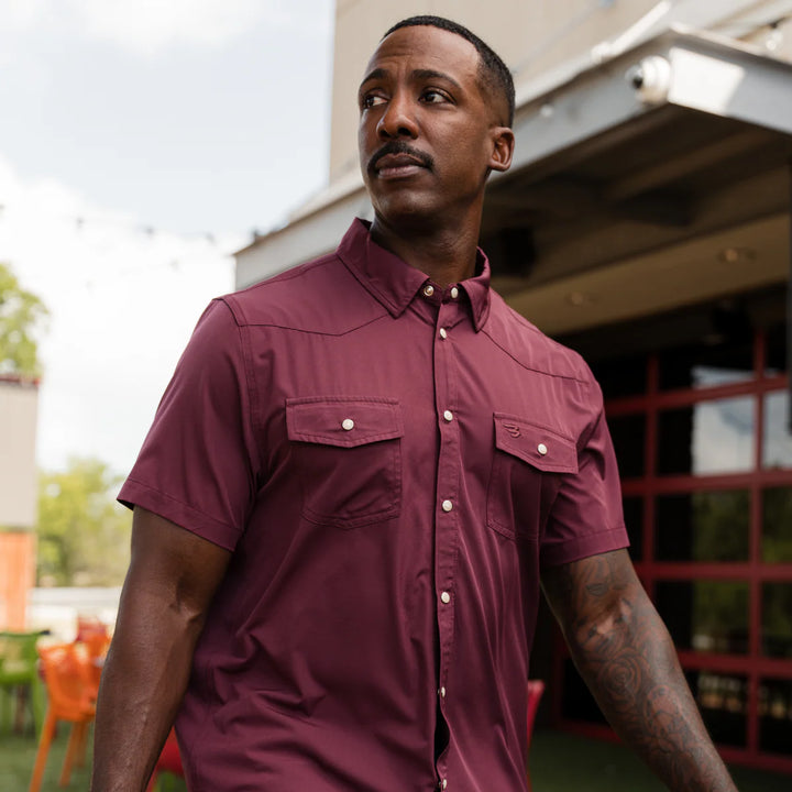 Burlebo Men’s Performance S/S Western Button Up - Maroon