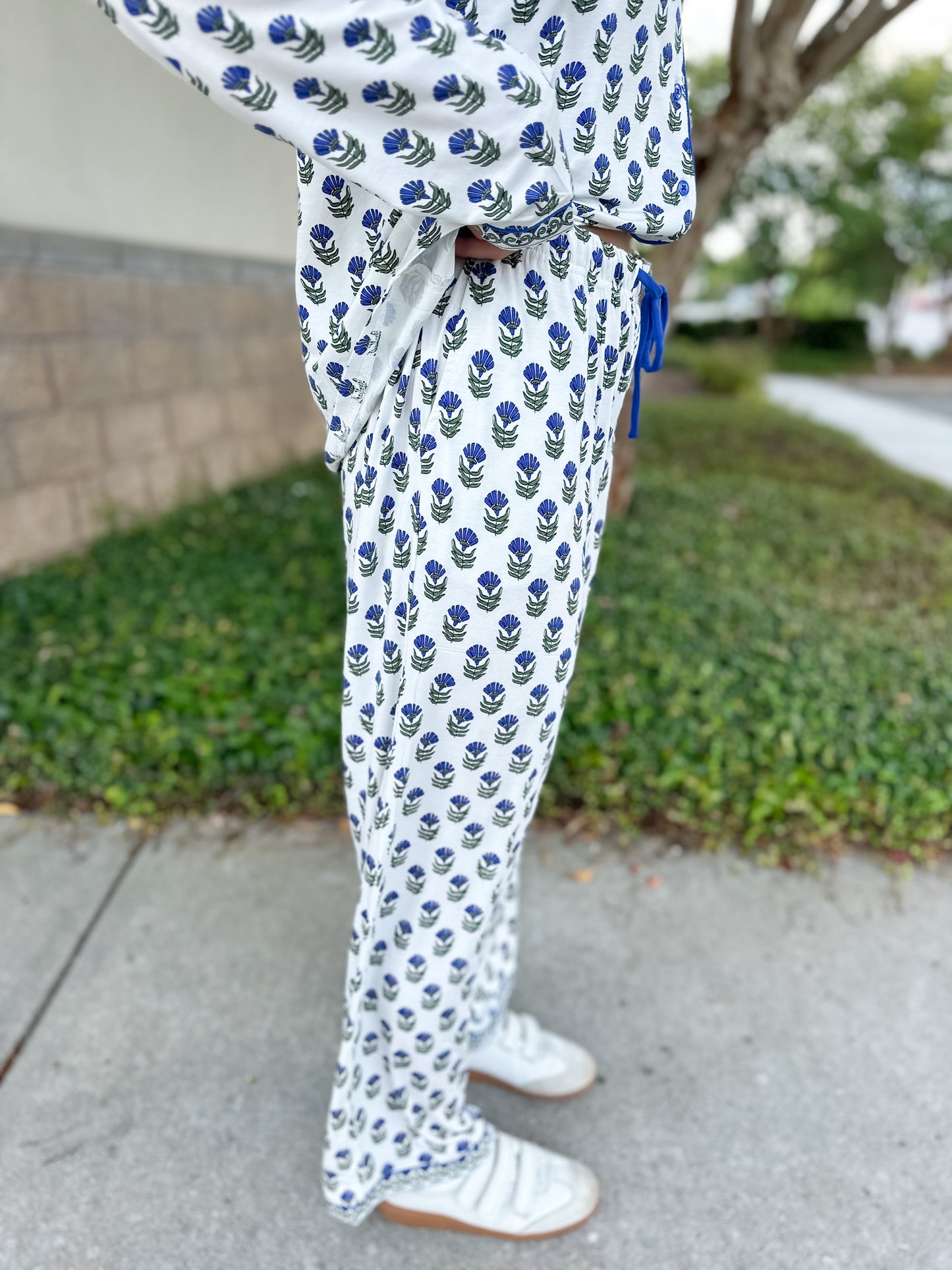 Charlotte Floral Foulard Pajama Pant Set - Navy