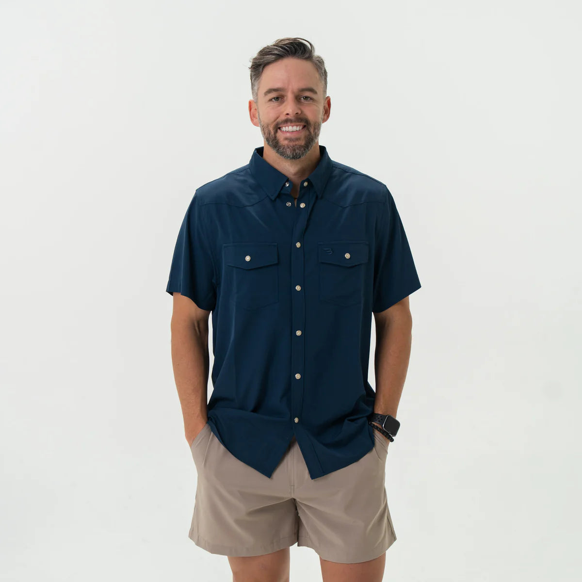 Burlebo Men’s Performance S/S Western Button Up - Navy