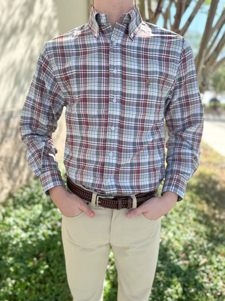 S. Casanova F25 Martin Plaid Button Down - Crimson