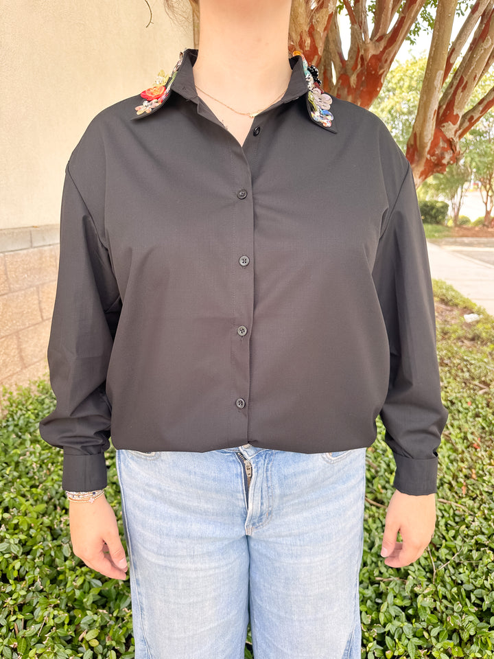 Debra Button Collar Top