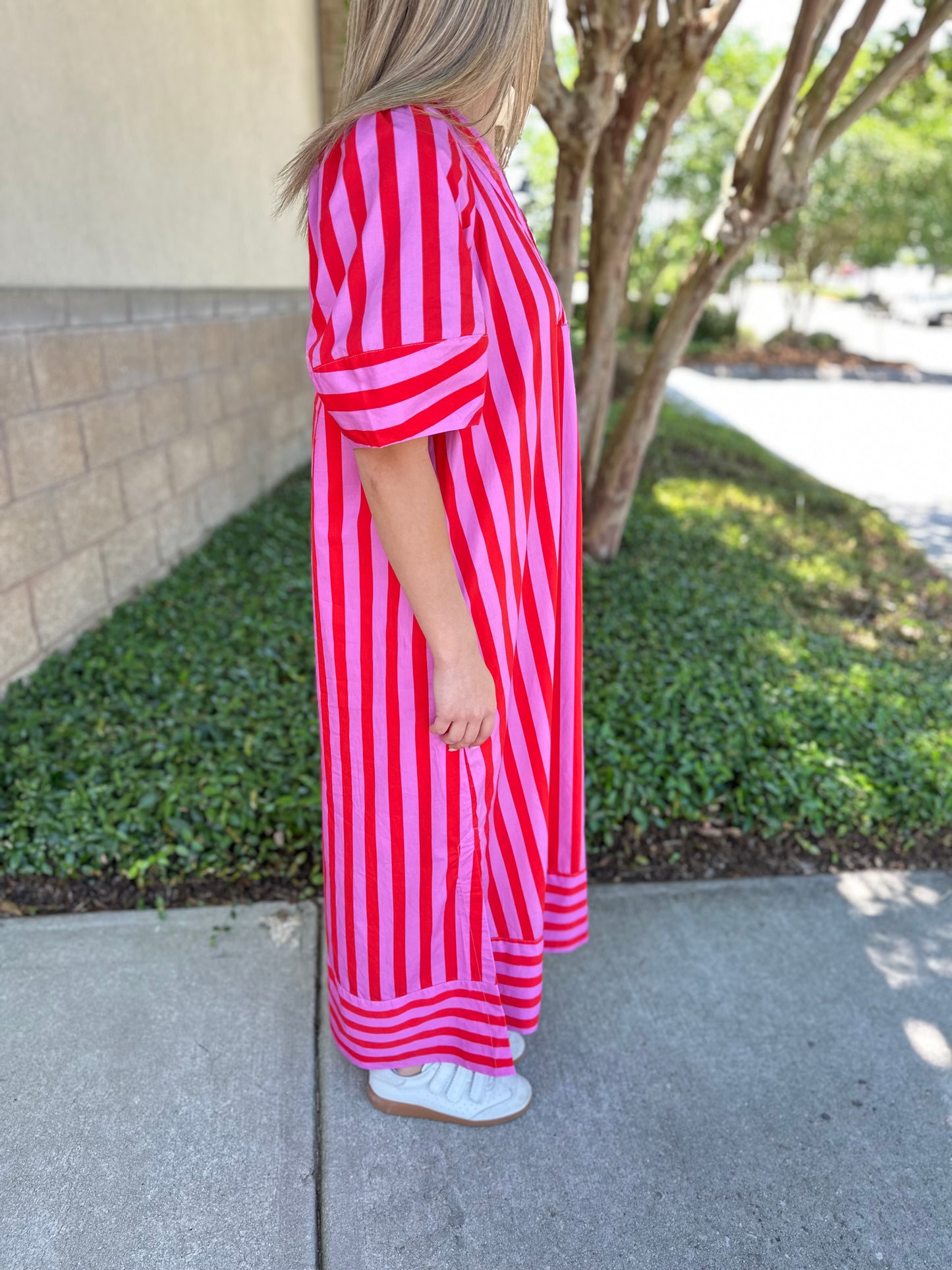 Rachel Stripe Puff Sleeve Maxi