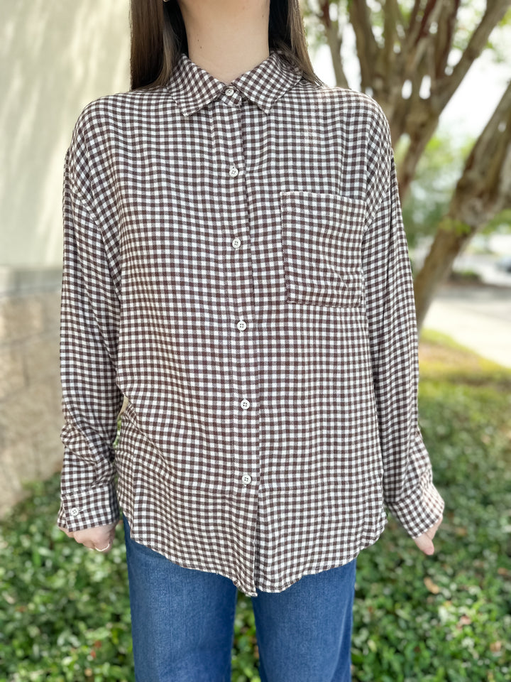 River Plaid Button Up - Chocolate Cherry